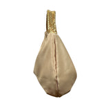 Kate Landry Beige Satin Gold Metal Mesh Handle Rope Strap Evening Clutch Sz S