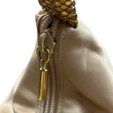 Kate Landry Beige Satin Gold Metal Mesh Handle Rope Strap Evening Clutch Sz S