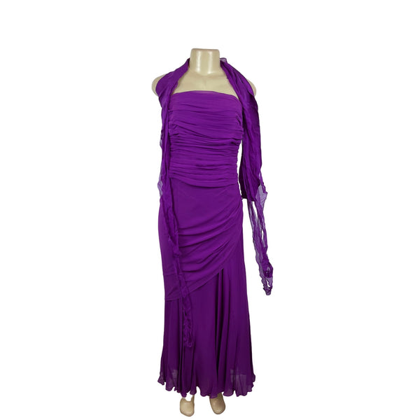 Shawn Ray Fons Strapless Purple Ruched Evening Dress With Matching Shawl Sz 10