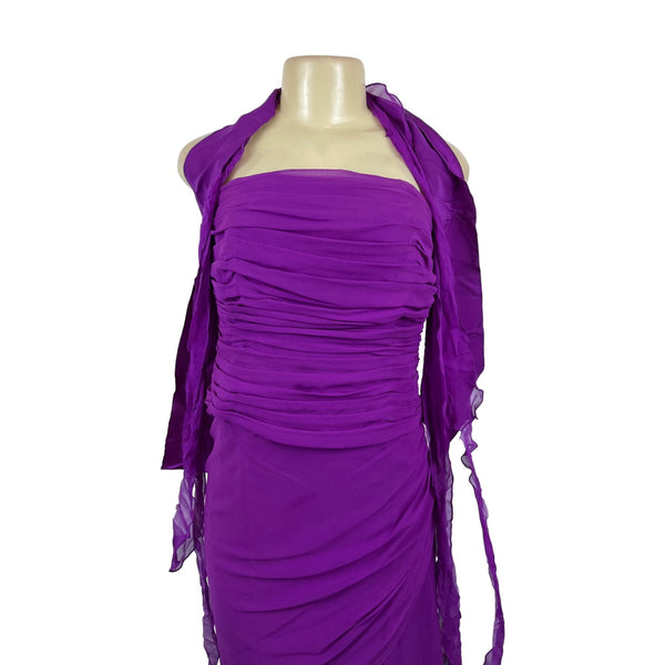 Shawn Ray Fons Strapless Purple Ruched Evening Dress With Matching Shawl Sz 10