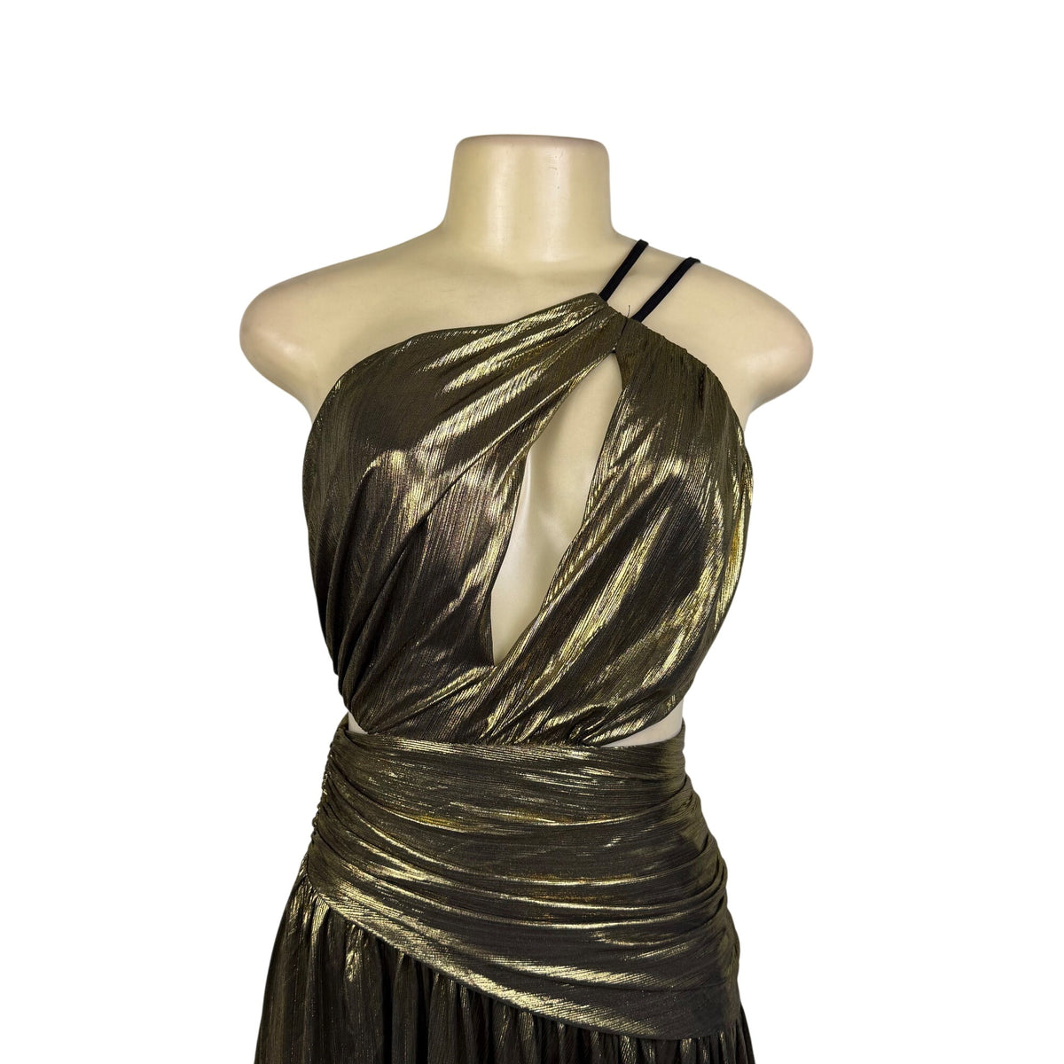 Fashion Nova Womens Gold Metallic Maxi Dress Criss-Cross Back Straps Size XS
