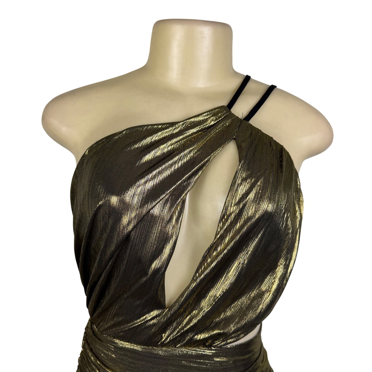 Fashion Nova Womens Gold Metallic Maxi Dress Criss-Cross Back Straps Size XS