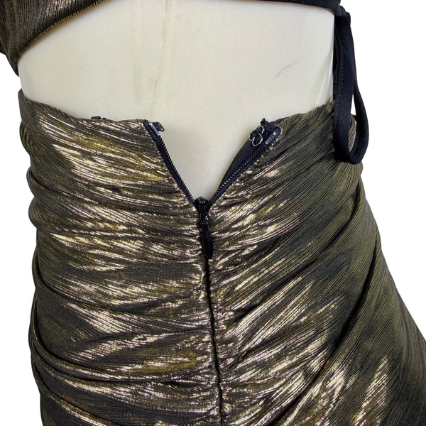 Fashion Nova Womens Gold Metallic Maxi Dress Criss-Cross Back Straps Size XS