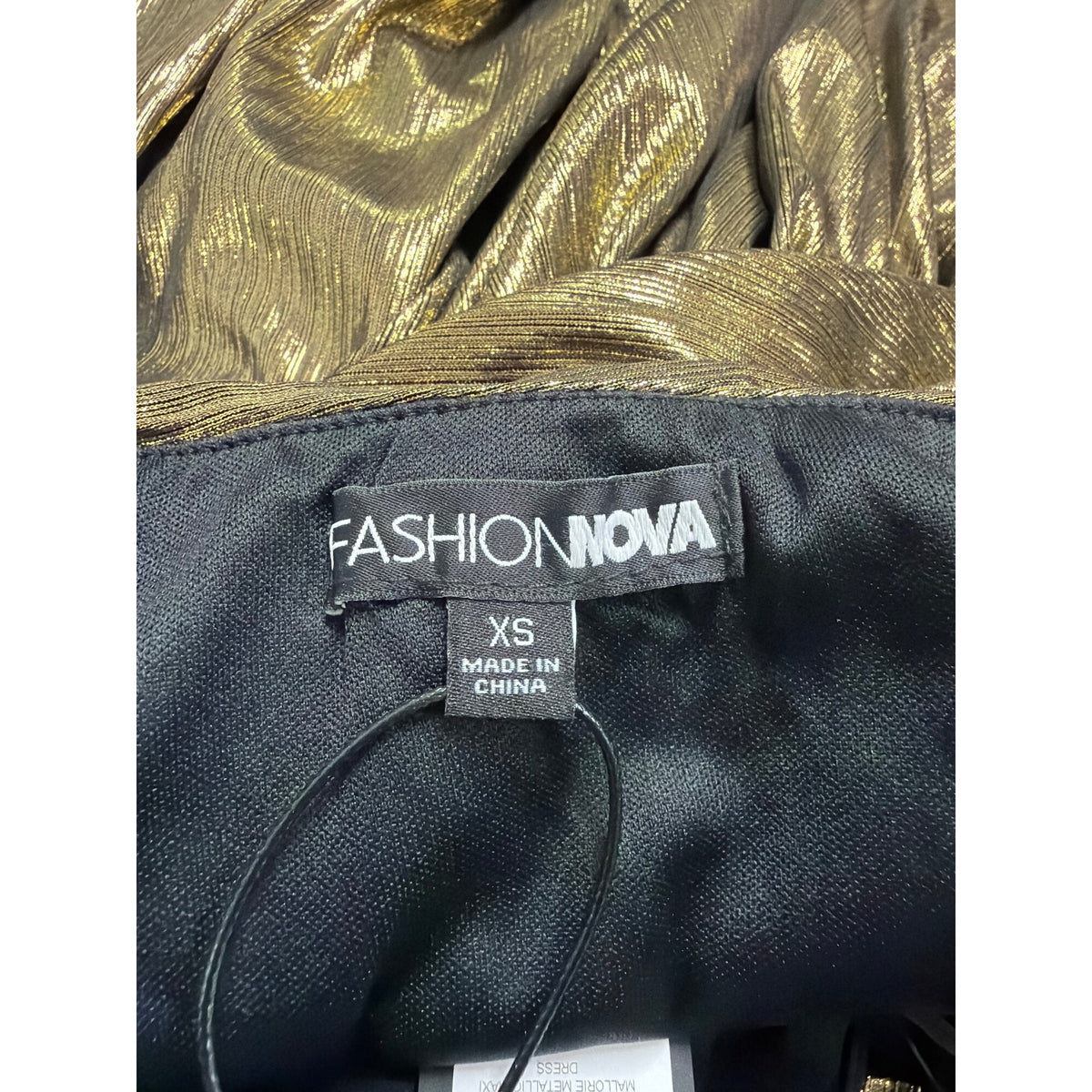 Fashion Nova Womens Gold Metallic Maxi Dress Criss-Cross Back Straps Size XS