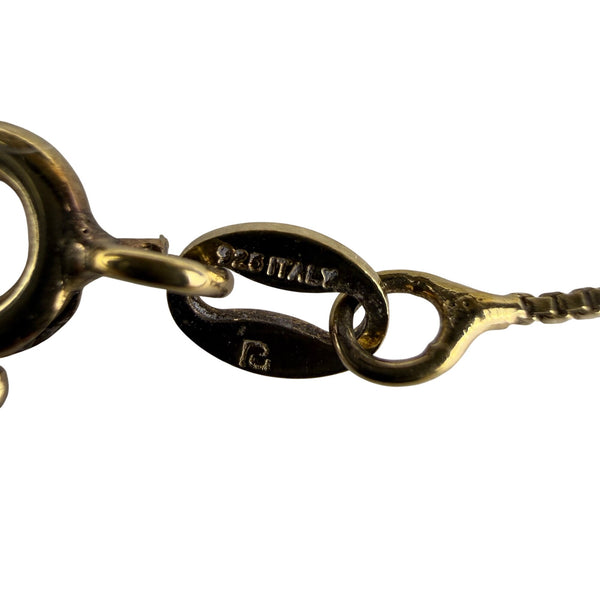 Gold Tone "P" Pendant Necklace 925 Sterling Silver Chain Round Crystal Accent