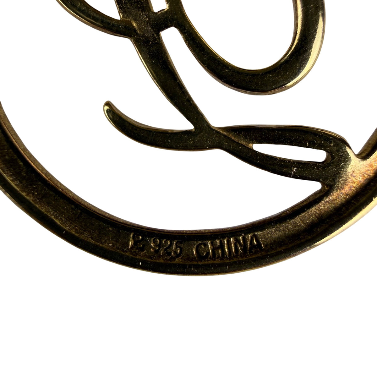 Gold Tone "P" Pendant Necklace 925 Sterling Silver Chain Round Crystal Accent