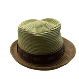 Stacy Adams Green & Brown Straw Fedora With Faux Croc Band Mens Hat