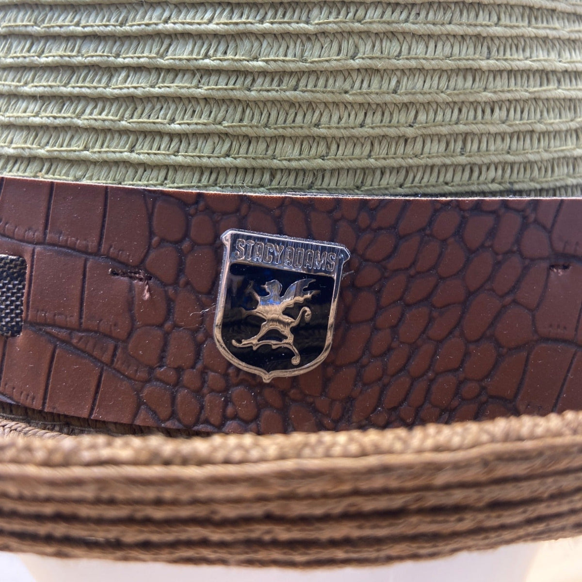 Stacy Adams Green & Brown Straw Fedora With Faux Croc Band Mens Hat