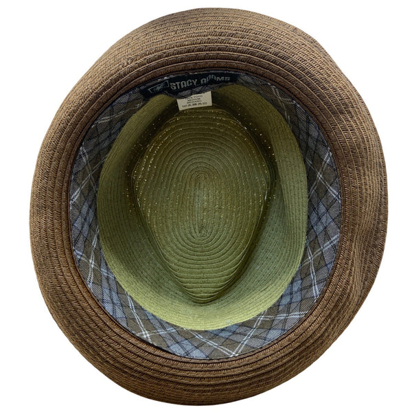 Stacy Adams Green & Brown Straw Fedora With Faux Croc Band Mens Hat