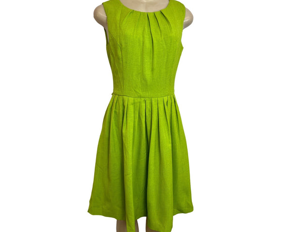 Ellen Tracy Womens Sleeveless Lime Fit & Flare Dress With Pleated Skirt Size 4