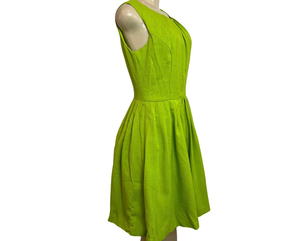 Ellen Tracy Womens Sleeveless Lime Fit & Flare Dress With Pleated Skirt Size 4