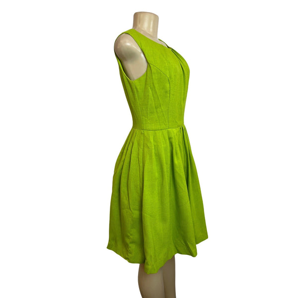 Ellen Tracy Womens Sleeveless Lime Fit & Flare Dress With Pleated Skirt Size 4