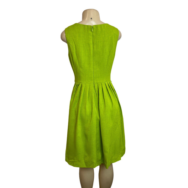 Ellen Tracy Womens Sleeveless Lime Fit & Flare Dress With Pleated Skirt Size 4