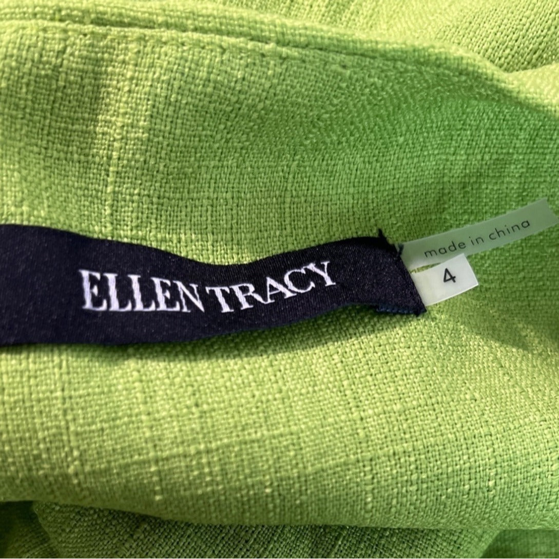 Ellen Tracy Womens Sleeveless Lime Fit & Flare Dress With Pleated Skirt Size 4
