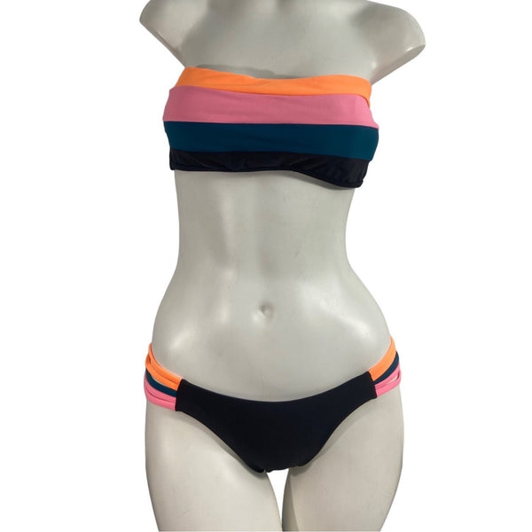Women’s Black and Tricolor Bikini 2 Piece Set Sz L - NWOT