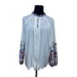 SHEIN Women's White Embroidered Long Sleeve Blouse Sz L