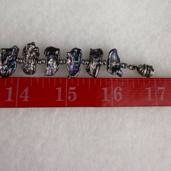 Vintage Freshwater Iridescent Black Pearl Necklace Silver Tone Spacer Beads Magnetic Clasp