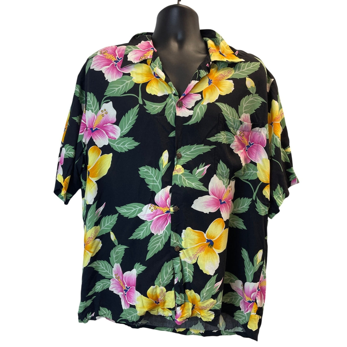Pineapple Juice Hawaiian Classic Black Floral Button-Up Shirt Size XL