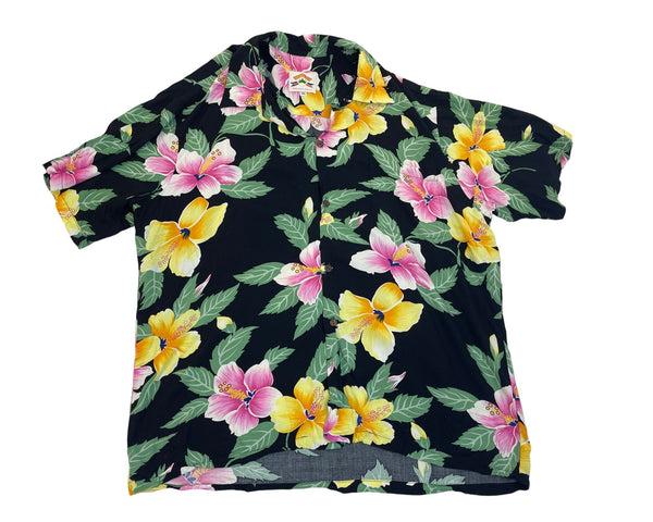 Pineapple Juice Hawaiian Classic Black Floral Button-Up Shirt Size XL