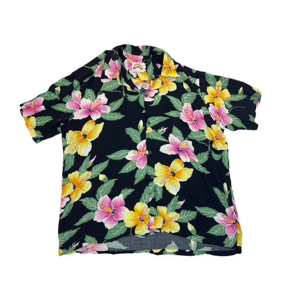 Pineapple Juice Hawaiian Classic Black Floral Button-Up Shirt Size XL