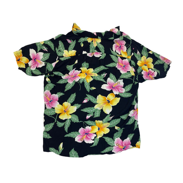 Pineapple Juice Hawaiian Classic Black Floral Button-Up Shirt Size XL