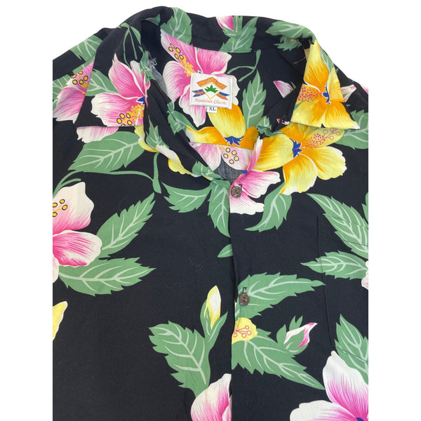 Pineapple Juice Hawaiian Classic Black Floral Button-Up Shirt Size XL