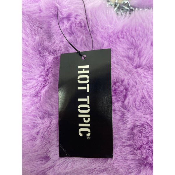 Hot Topic Womens Lavender Faux Fur Heart-Shaped Crossbody Bag With Silver Chain Strap