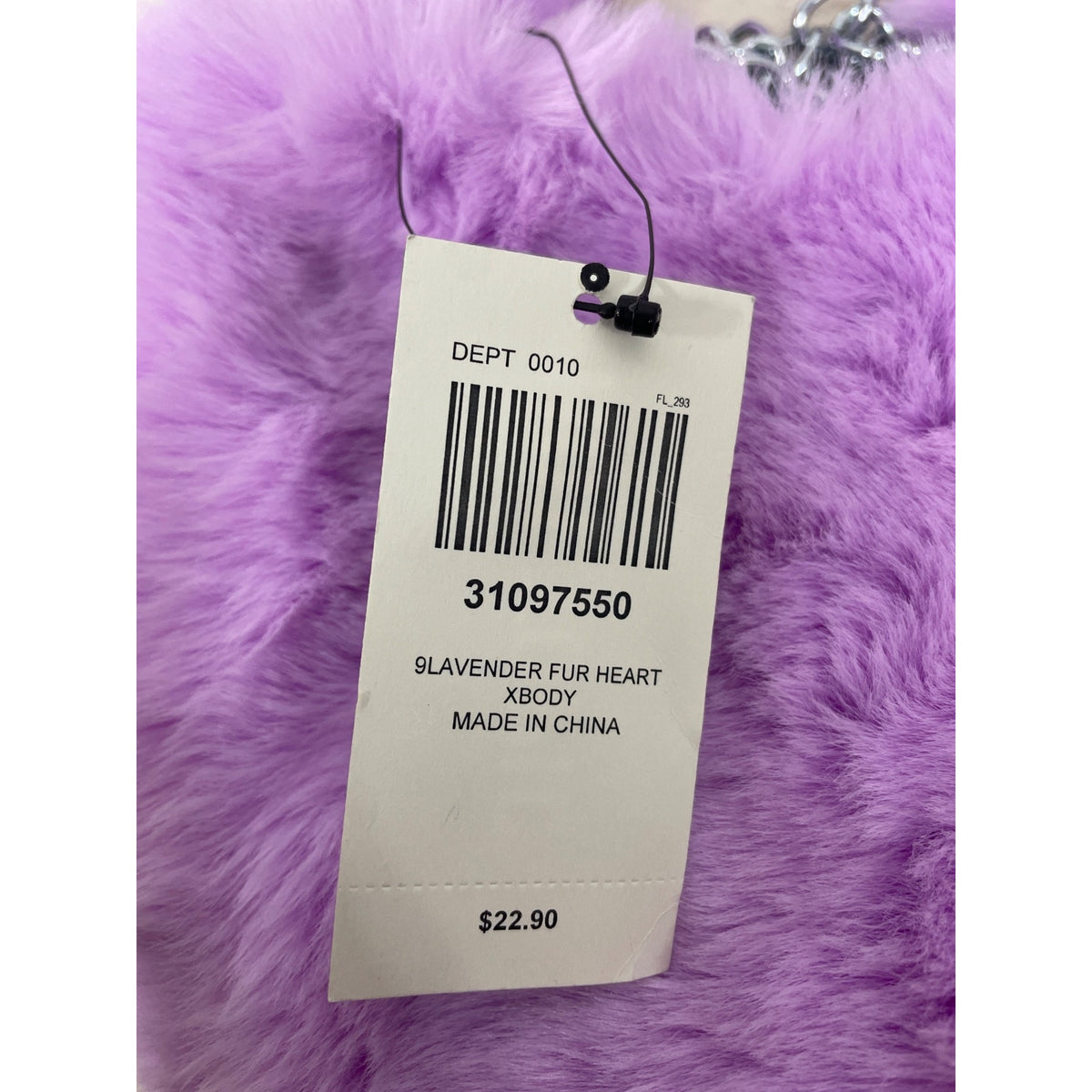 Hot Topic Womens Lavender Faux Fur Heart-Shaped Crossbody Bag With Silver Chain Strap