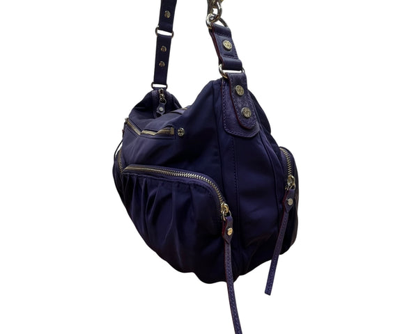 MZ Wallace Women’s Purple Nylon Gold-Tone Zipper Details Ruched Shoulder Bag