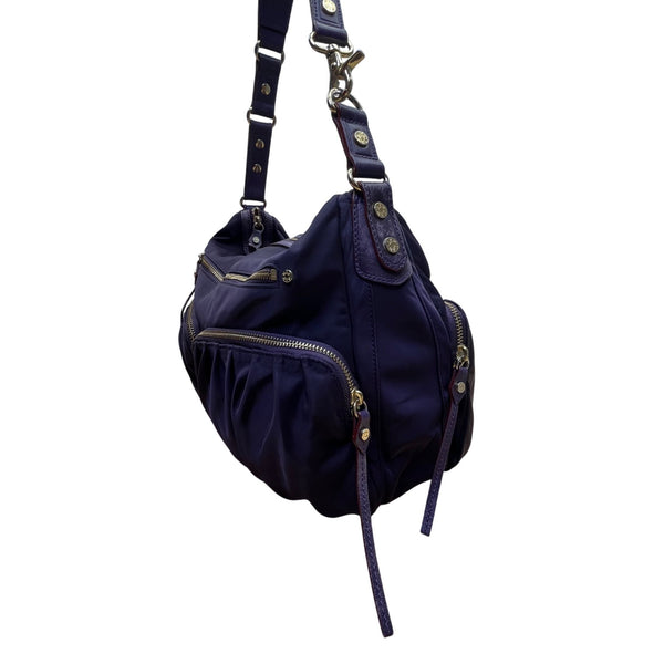 MZ Wallace Women’s Purple Nylon Gold-Tone Zipper Details Ruched Shoulder Bag