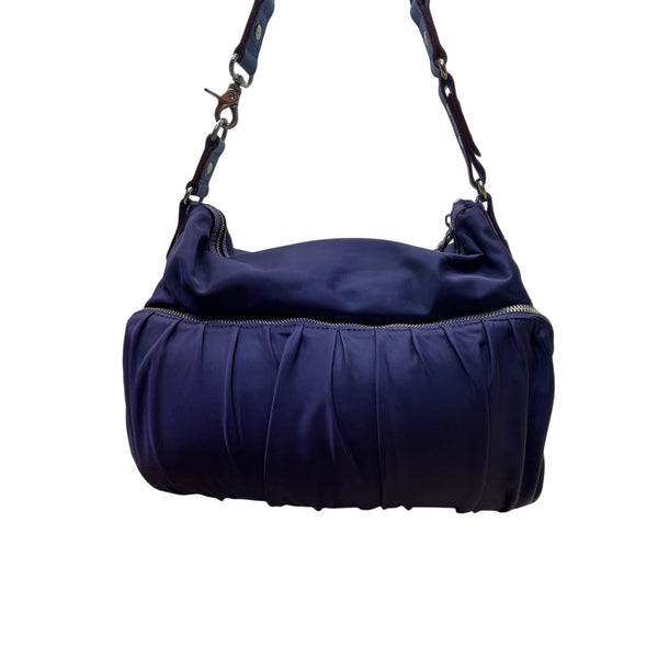 MZ Wallace Women’s Purple Nylon Gold-Tone Zipper Details Ruched Shoulder Bag