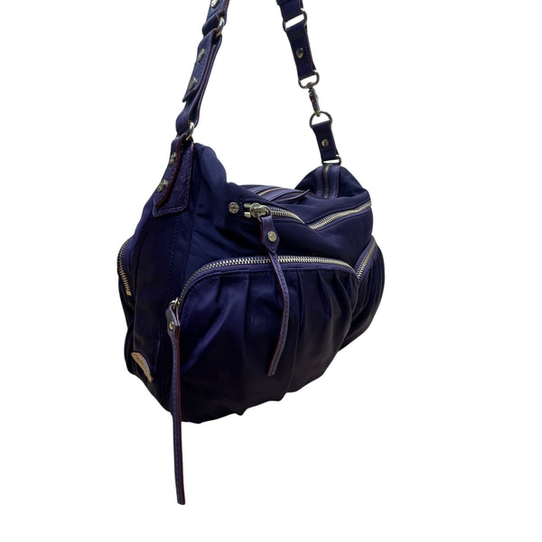 MZ Wallace Women’s Purple Nylon Gold-Tone Zipper Details Ruched Shoulder Bag