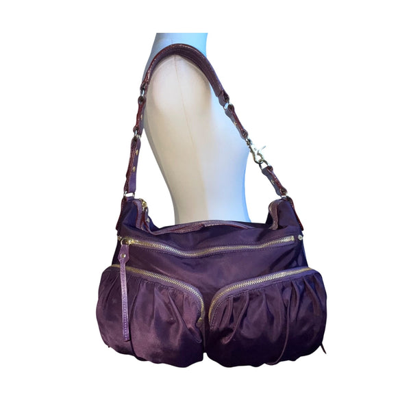 MZ Wallace Women’s Purple Nylon Gold-Tone Zipper Details Ruched Shoulder Bag