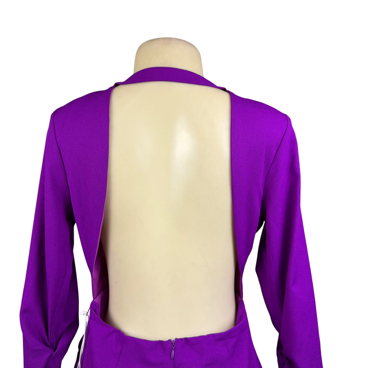 Luxxel Purple Polyester Plunge Neck Dress With Ruched Details & Open Back Sz L