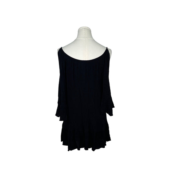 Ivlu Jane Womens Black Off-Shoulder Tunic Dress With Multicolor Embroidery Sz XS