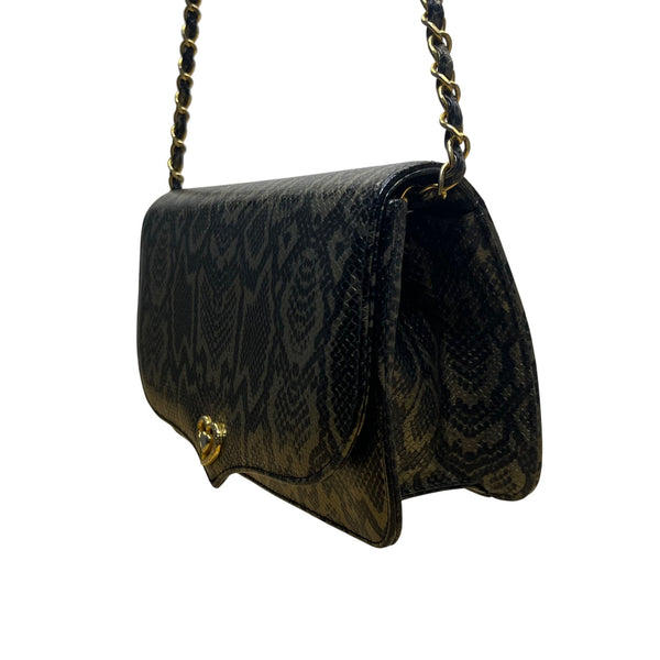 Lionhart Women’s Gold Snake Print Leather With Gold Heart Clasp Crossbody Bag