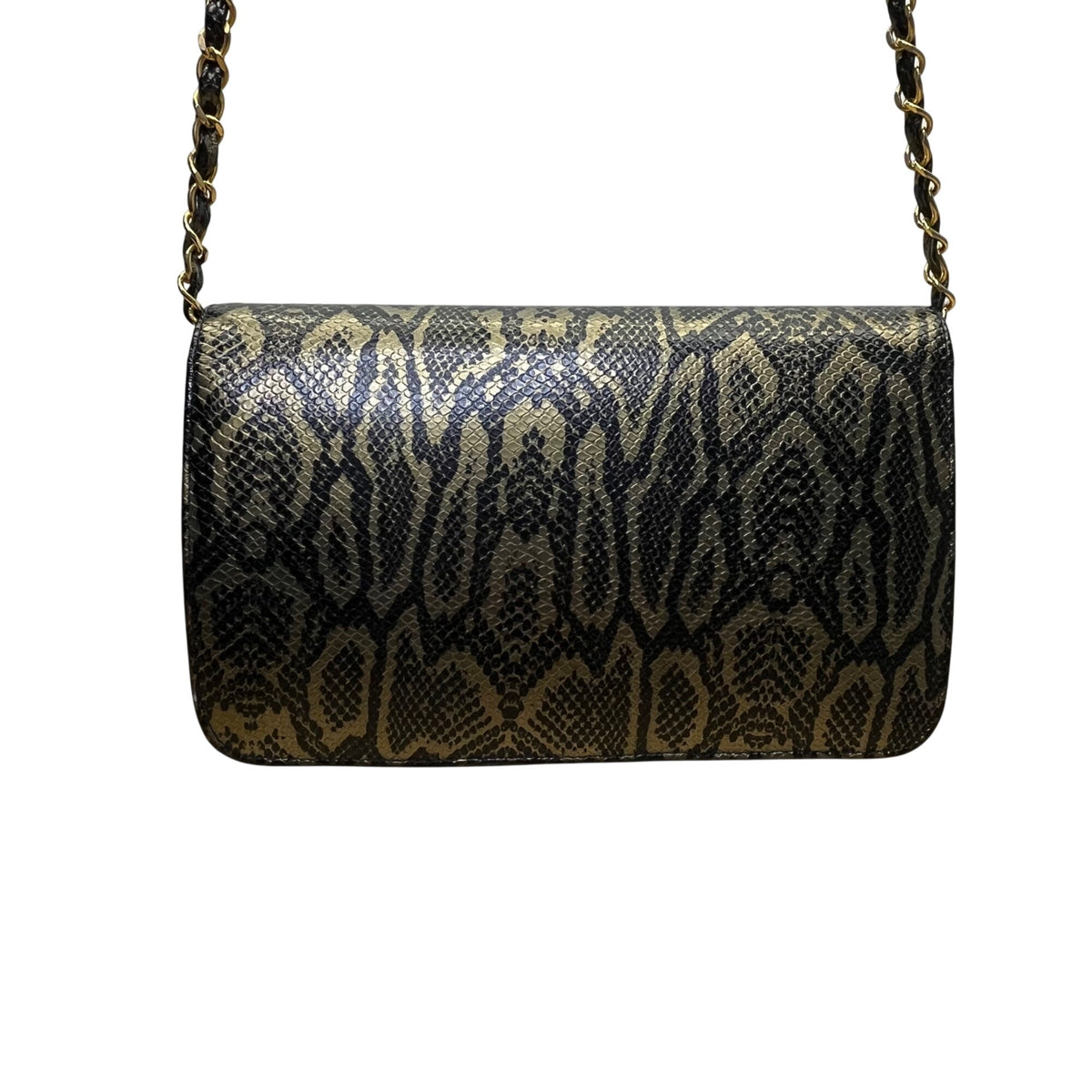 Lionhart Women’s Gold Snake Print Leather With Gold Heart Clasp Crossbody Bag