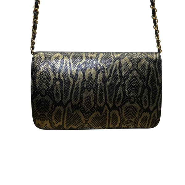 Lionhart Women’s Gold Snake Print Leather With Gold Heart Clasp Crossbody Bag