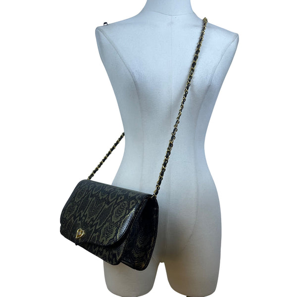 Lionhart Women’s Gold Snake Print Leather With Gold Heart Clasp Crossbody Bag