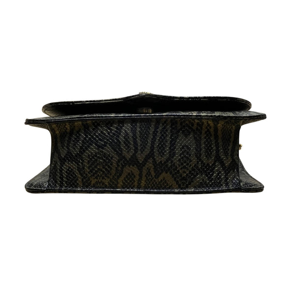 Lionhart Women’s Gold Snake Print Leather With Gold Heart Clasp Crossbody Bag