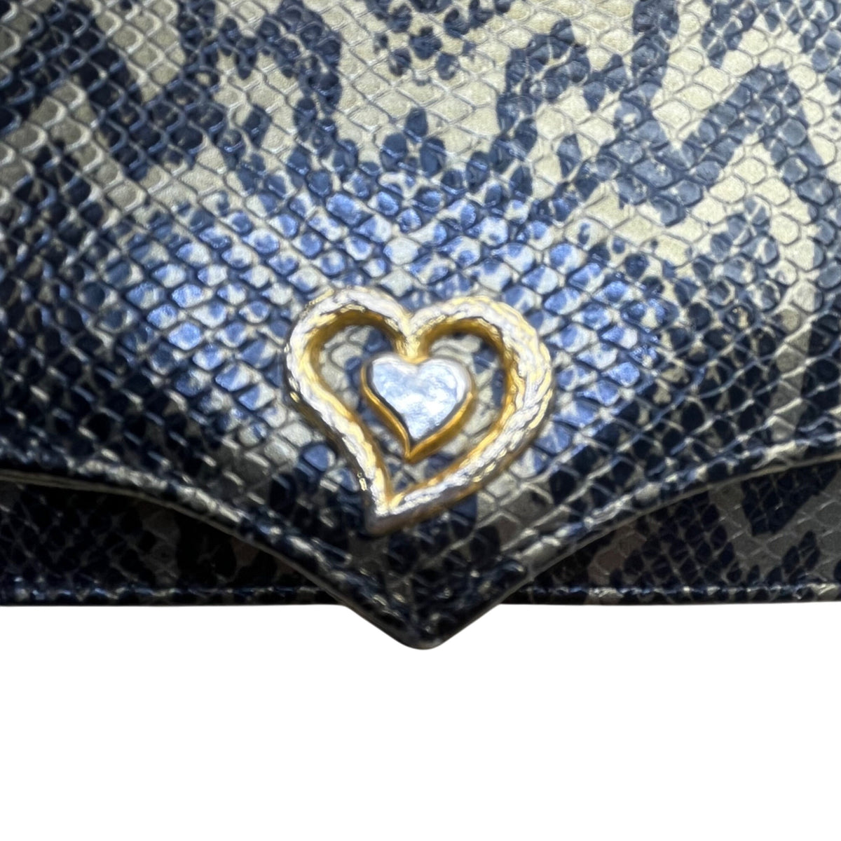 Lionhart Women’s Gold Snake Print Leather With Gold Heart Clasp Crossbody Bag