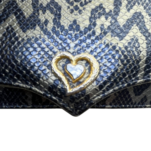 Lionhart Women’s Gold Snake Print Leather With Gold Heart Clasp Crossbody Bag
