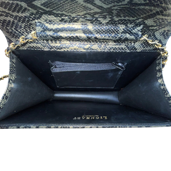 Lionhart Women’s Gold Snake Print Leather With Gold Heart Clasp Crossbody Bag