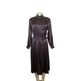 Vintage Talbots Petite Paisley Midi Dress Long Sleeve Pleated Skirt Sz 6P