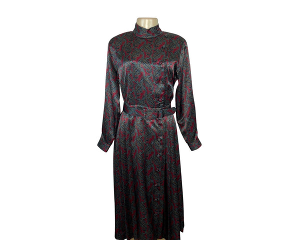 Vintage Talbots Petite Paisley Midi Dress Long Sleeve Pleated Skirt Sz 6P