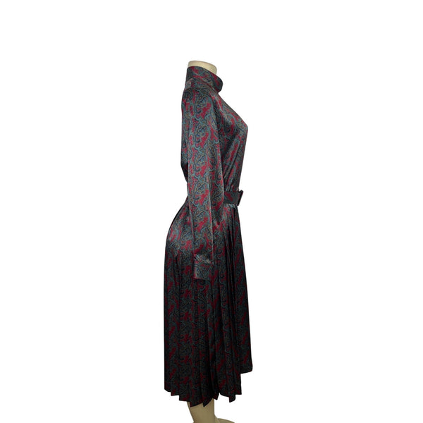 Vintage Talbots Petite Paisley Midi Dress Long Sleeve Pleated Skirt Sz 6P