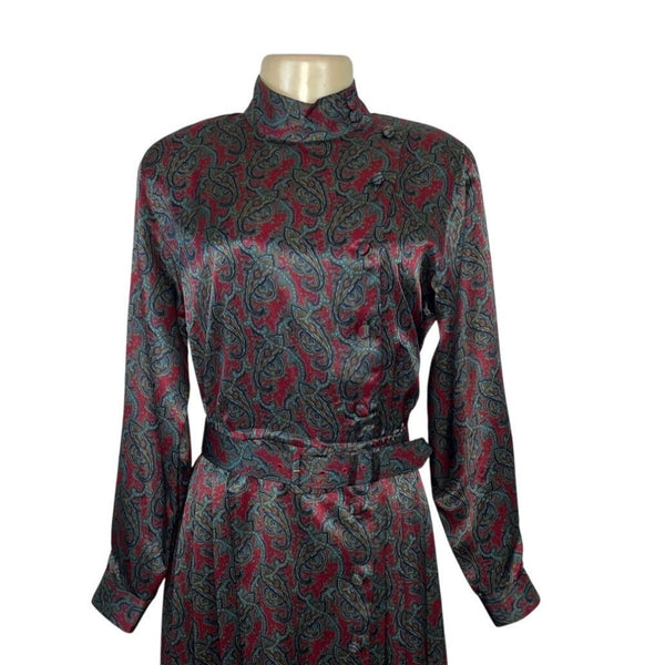 Vintage Talbots Petite Paisley Midi Dress Long Sleeve Pleated Skirt Sz 6P