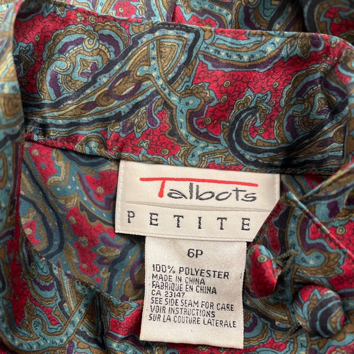 Vintage Talbots Petite Paisley Midi Dress Long Sleeve Pleated Skirt Sz 6P