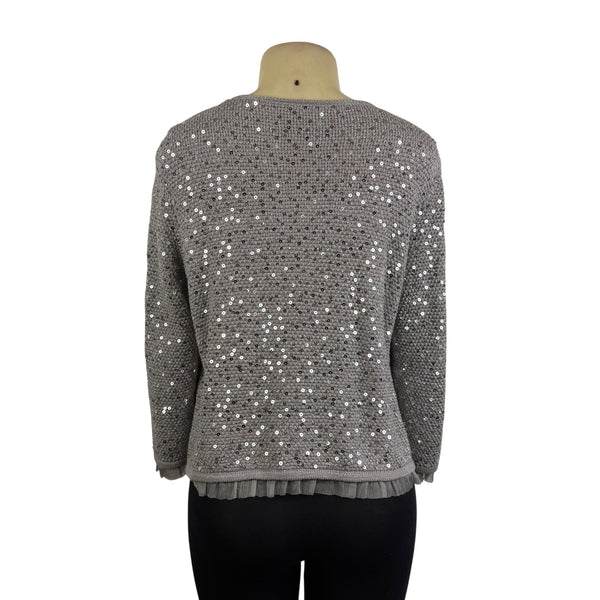 Chicos Womens Gray Rayon & Cotton Sequin Zip-Up Cardigan Sweater Size 2