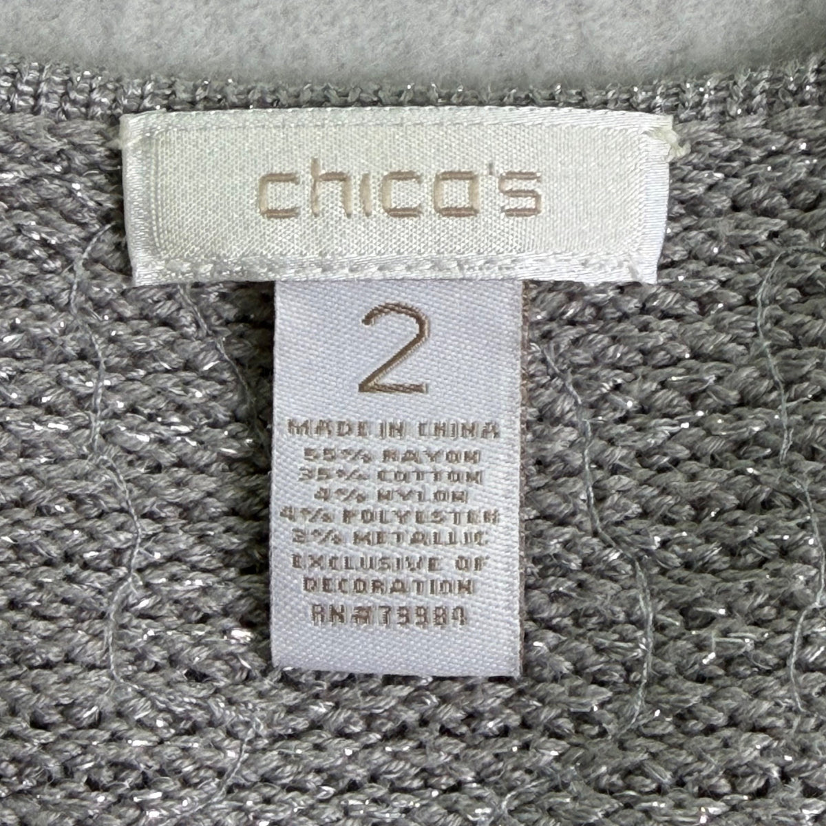 Chicos Womens Gray Rayon & Cotton Sequin Zip-Up Cardigan Sweater Size 2